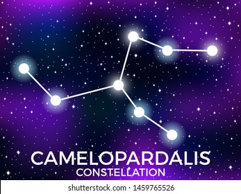Camelopardalis constellation. Starry night sky. Cluster of stars and galaxies. Deep space. Vector illustration