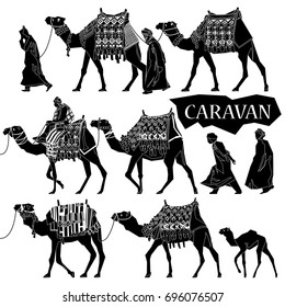 Camels caravan illustration set