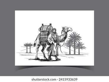 camels in the desert illustration Art Vector.