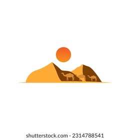 Camels in desert logo design template