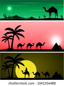 Camels in the desert night, moon, paper art