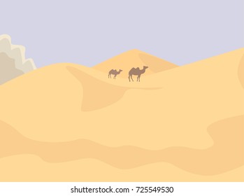 Camels in the desert vector illustration.