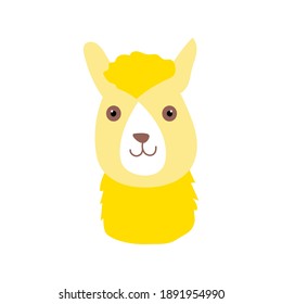 The camel's face is drawn in a cartoon style. Yellow camel isolated on white background. Vector illustration for use in children's themes.