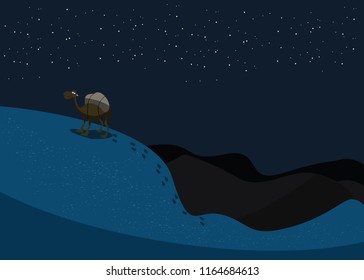camels on desert in nights vector illustration 