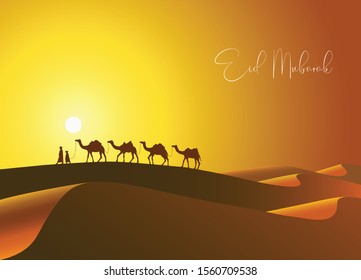 Camels with people wandering around