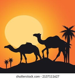Camels Silhouette Vector Illustration Shadow of Animals