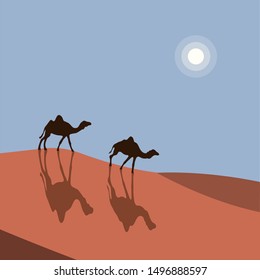 Camels silhouettes in the desert