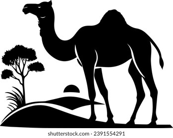 Camels Silhouettes On A White Background Vector Illustration 