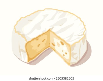 Camembert Cheese. Brie French soft creamy cheese in cartoon style, isolated on white background.