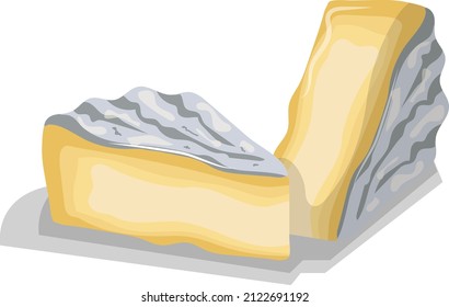 Camembert-Käse, in Dreiecke geschnitten, mit grauem zarnem Schimmel, französischer Schüssel, Vektorbild einzeln auf weißem Hintergrund