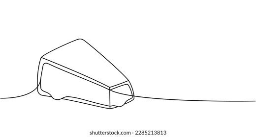 Camembert cheese one line continuous drawing. Cheese products continuous one line illustration. Vector minimalist linear illustration.