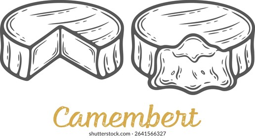 Camembert soft cheese set cooked melted organic milk butter fresh food engraving