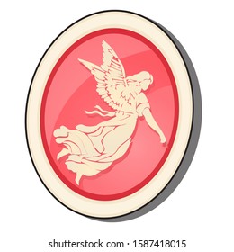 Cameo brooch with angel isolated on a white background. Vector cartoon close-up illustration