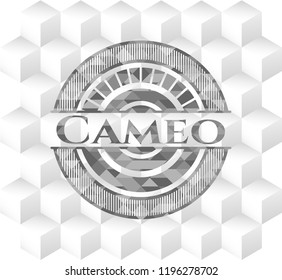 Cameo grey emblem. Retro with geometric cube white background