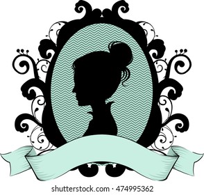 Cameo Illustration Featuring The Profile Of A Victorian Woman