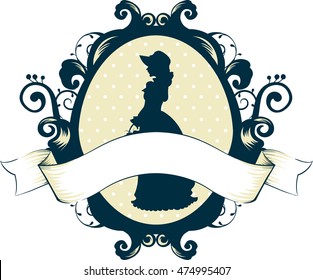 Cameo Illustration Featuring a Victorian Woman with a Ribbon Underneath