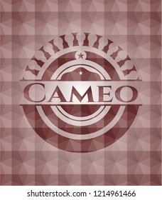 Cameo red badge with geometric pattern background. Seamless.
