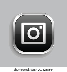 camera 2 line icon design. Glossy Button style rounded rectangle isolated on gray background. Vector illustration