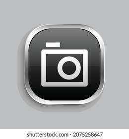 camera 3 line icon design. Glossy Button style rounded rectangle isolated on gray background. Vector illustration