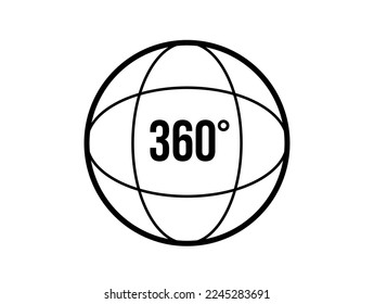 Camera 360°. 360 degree footage icon isolated on white background