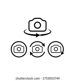 Camera 360-degree view. Panorama camera photo icon set on isolated white background. Front camera swap. Eps 10 vector