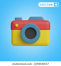 camera 3D vector icon set, on a blue background