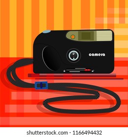 a camera from the 90's on a bright merry background