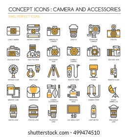 Camera and Accessories Icon, Thin Line Icons Set , Pixel Perfect Icons