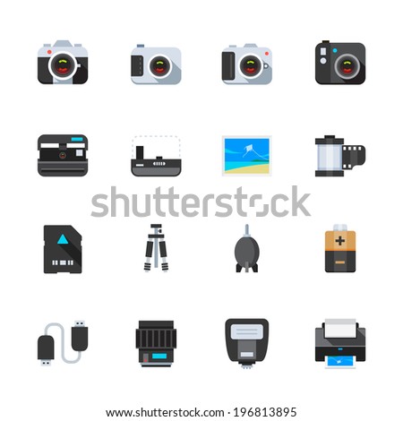 Camera and Camera Accessories Icons : Flat Icon Set for Web and Mobile Application