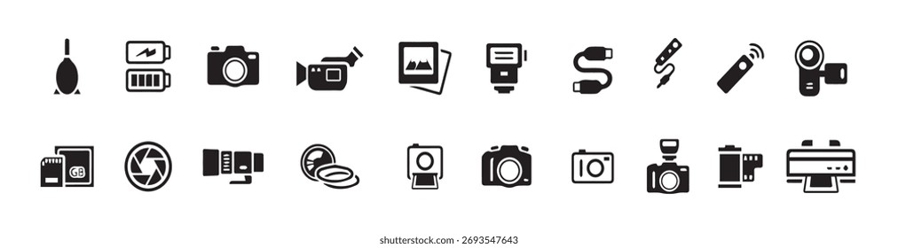 Camera and Accessories icons set, EPS10, Don't use transparency. Camera Device Set Editable Line Icons Set vector.
