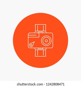 camera, action, digital, video, photo White Line Icon in Circle background. vector icon illustration
