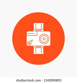 camera, action, digital, video, photo White Glyph Icon in Circle. Vector Button illustration