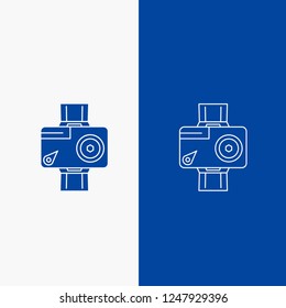 camera, action, digital, video, photo Line and Glyph web Button in Blue color Vertical Banner for UI and UX, website or mobile application