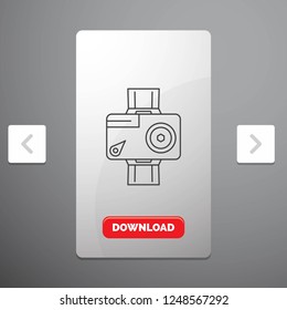 camera, action, digital, video, photo Line Icon in Carousal Pagination Slider Design & Red Download Button