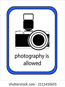 CAMERA ALLOWED ZONE sign. Green circle. Vector icon.