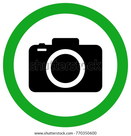 CAMERA ALLOWED ZONE sign. Green circle. Vector icon.