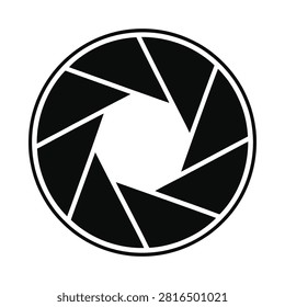 Camera aperture diaphragm black and white silhouette on white background