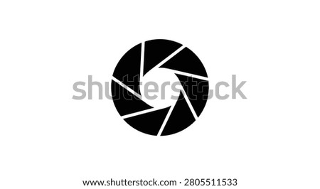 Camera aperture diaphragm circular shape black and white silhouette lens