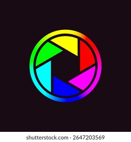 Camera aperture icon with primary colors. Vector illustration isolated on black background.
