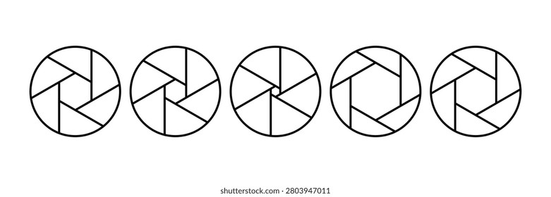 Camera Aperture Icon Set  Lens Shutter, Iris Diaphragm, Photography Optics, Camera Lens Symbol, Digital Imaging, Outline  Silhouette Vector Collection