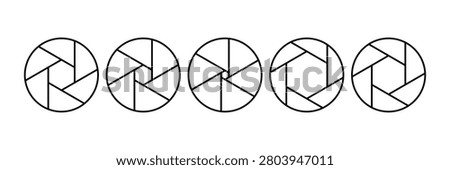 Camera Aperture Icon Set  Lens Shutter, Iris Diaphragm, Photography Optics, Camera Lens Symbol, Digital Imaging, Outline  Silhouette Vector Collection