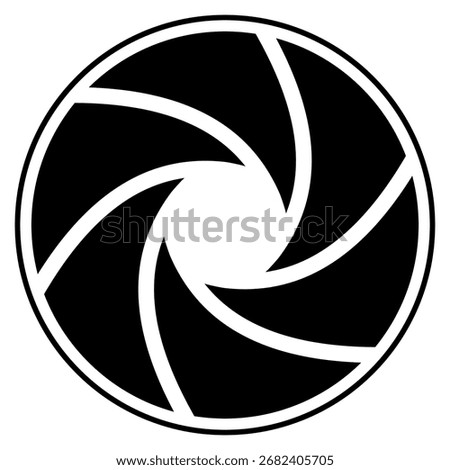 Camera aperture icon with six optical lens blades