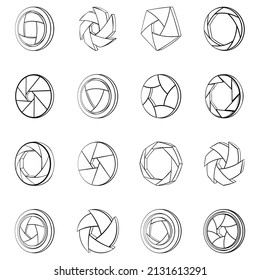 Camera Aperture Icons Set In Outline Style Isolated On White Background