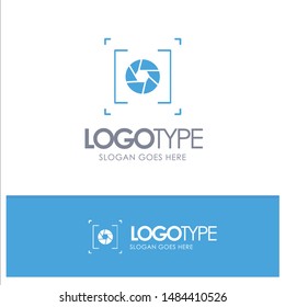 Camera, Aperture, Lens, Photography Blue Solid Logo with place for tagline. Vector Icon Template background