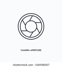 Camera aperture tool outline icon. Simple linear element illustration. Isolated line Camera aperture tool icon on white background. Thin stroke sign can be used for web, mobile and UI.