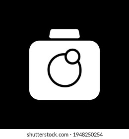 Camera app dark mode glyph icon. Taking photos. Video recording. Smartphone application. Multimedia. Mobile UI button. White silhouette symbol on black space. Vector isolated illustration