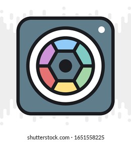Camera app icon for smartphone, tablet, laptop or other smart device with mobile interface. Minimalistic color version on light gray background