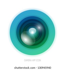 Camera application icon. Colorful camera lens design on white