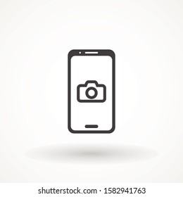Camera Application Smart phone camera repair, Mobile phone icon vector illustration logo template Smartphone icon symbol. Modern simple outline vector