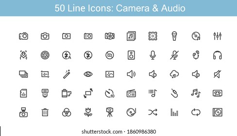 Camera and Audio Line icon set svg